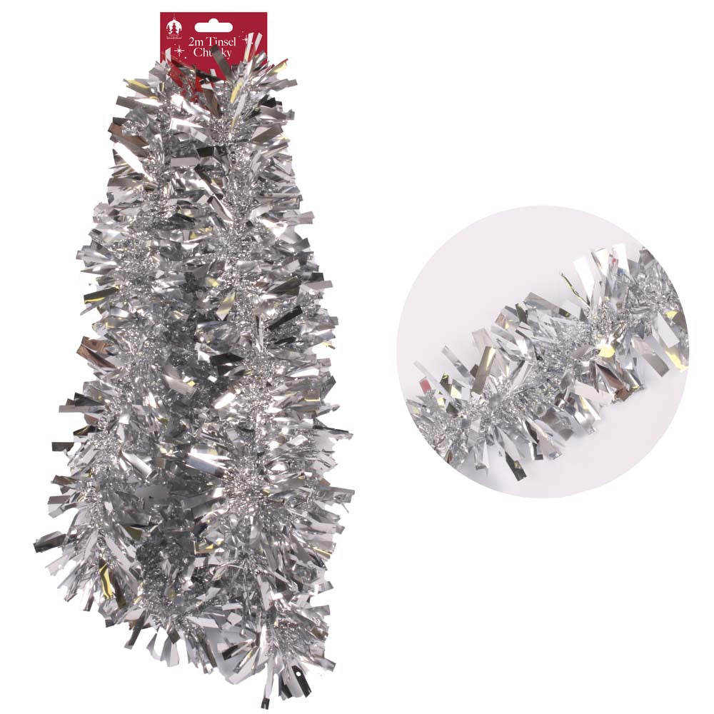 2m Christmas Chunky Tinsel - Silver