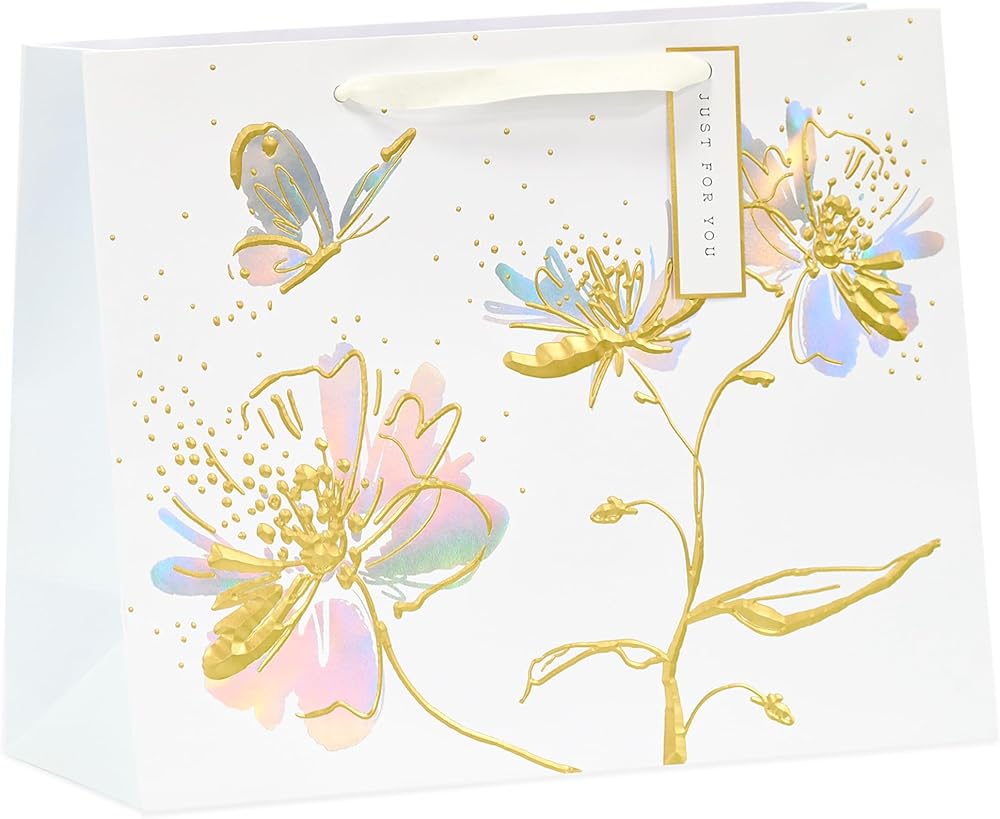 Floral White Lotus Design Large Gift Bag