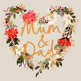 Gold Foiled Festive Heart Wreath Mum & Dad Christmas Card