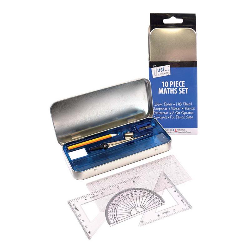 10 Piece Stationery Maths Set in Pencil Case Tin