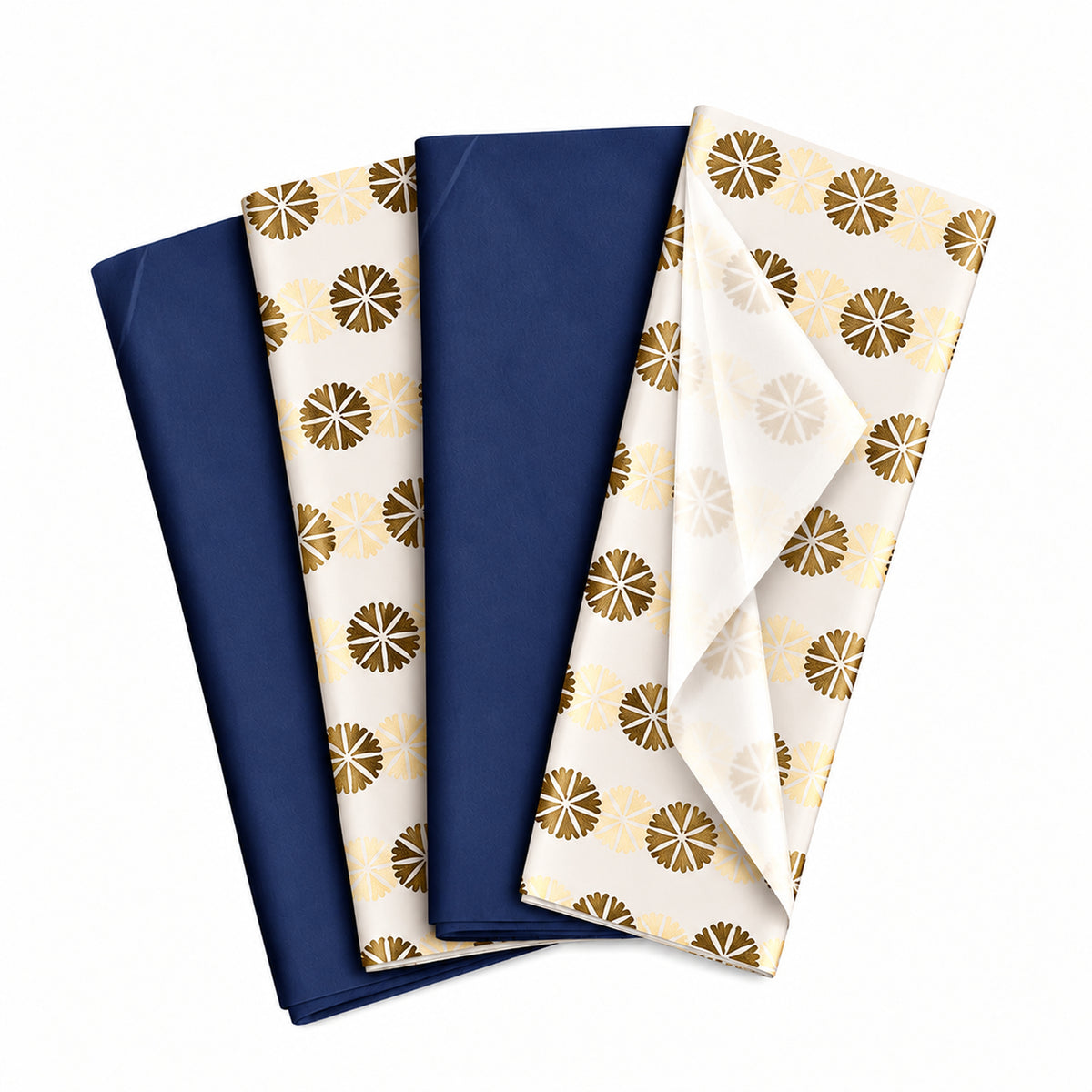 Pack of 8 Foil Floral Dots & Plain Navy Blue 50 x 70 cm Tissue Sheets - Weddings Anniversaries Birthdays Any Occasion
