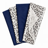 Pack of 8 Wild Leopard Luxury Foil Design & Plain Navy Blue 50 x 70 cm Tissue Sheets - Christmas Birthday Any Occasion
