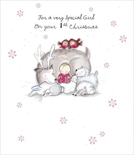 Cute Girl on Your 1st Christmas Nativity Christmas Card 