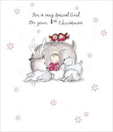 Cute Girl on Your 1st Christmas Nativity Christmas Card 