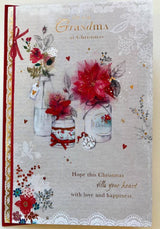 Grandma Festive Wishes Quality Christmas Flower Greeting Card 