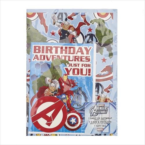 Disney Avengers Wrapping Paper with Birthday Card and Gift Tag