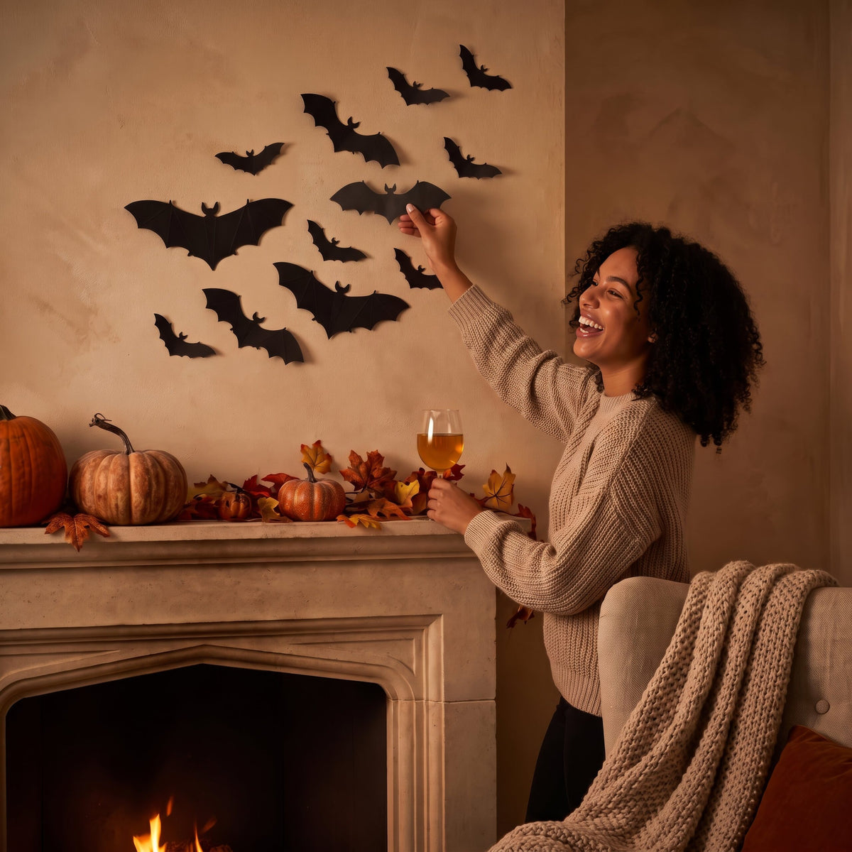 Pack of 12 Halloween Bat Wall Decorations with Adhesive Dots