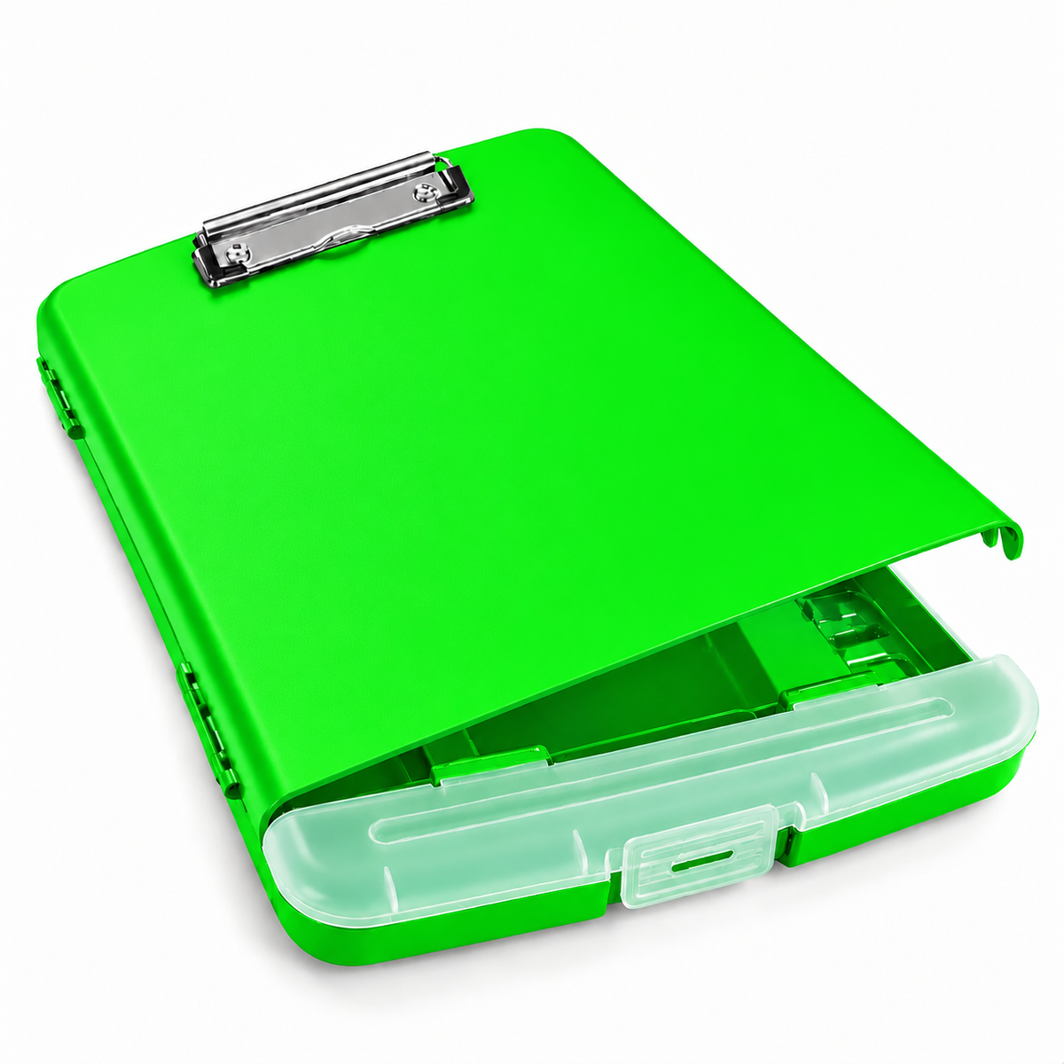 A4 Green Plastic Clipboard Box File With Pencil Holder - Storage Filing Case