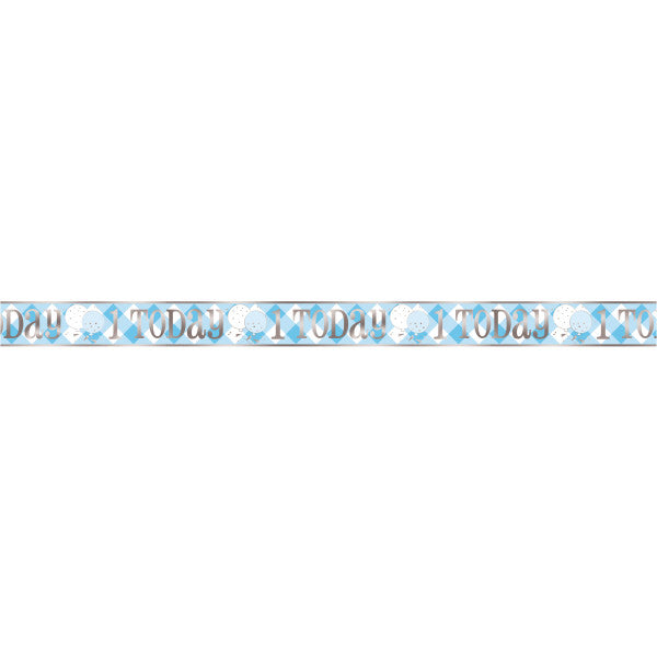 12ft Long Fold Foil Blue Gingham 1st Birthday Banner