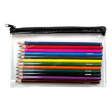 Pack of 12 Colouring Pencils in Black Zip Clear Pencil Case