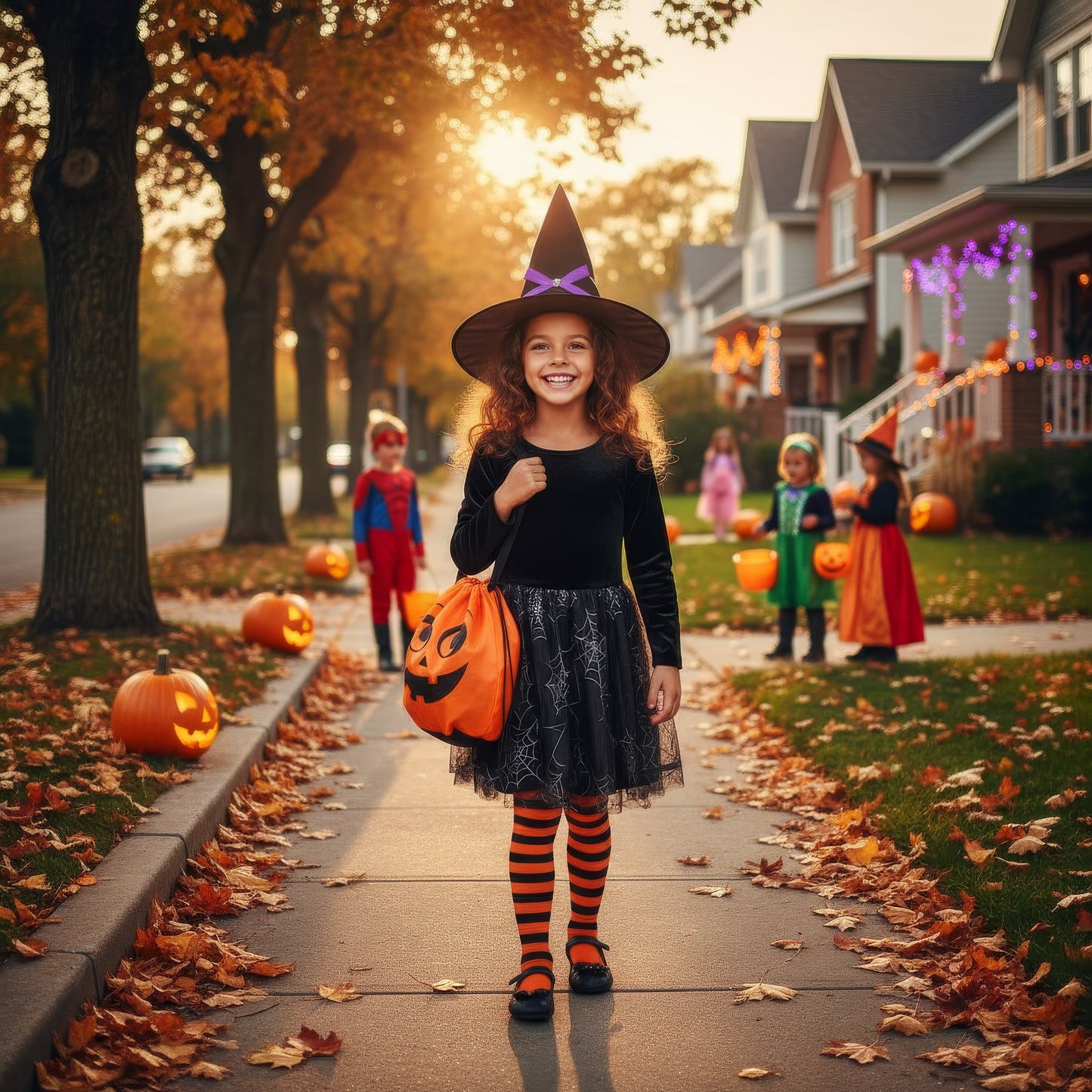 Single Orange Pumpkin Halloween Bag with Drawstring