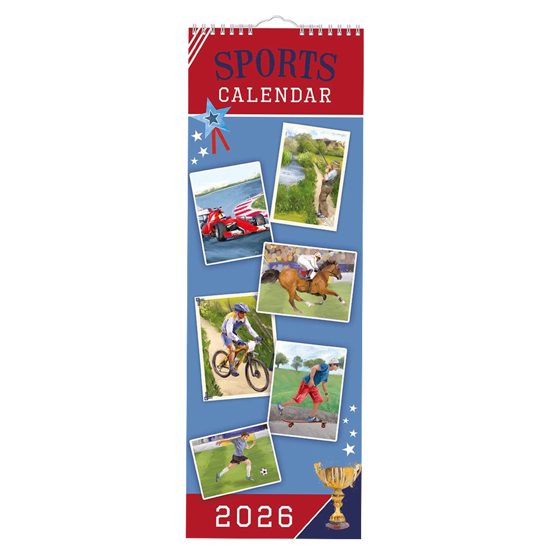 Slim Month To View Calendar 2026 – Sports – 143mm x 417mm