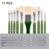 Pack of 11 Pieces Nylon Oil Color Brush Set for Painting