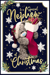 Bear Holding A Stocking Full Of Presents Special Nephew Photo Finish Christmas Card