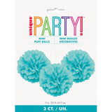 Pack of 3 Terrific Teal Mini Puff Tissue Decorations