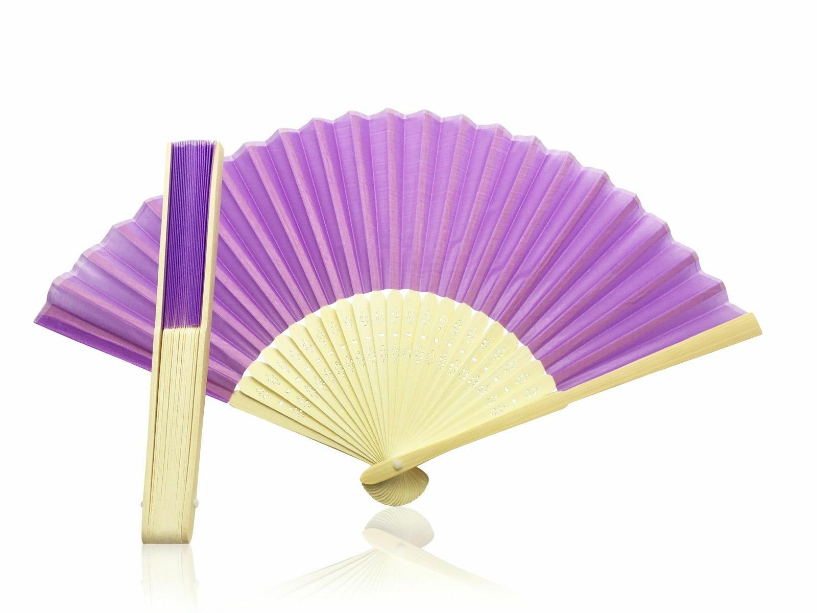 Purple Fabric Hand Held Bamboo Wooden Fan