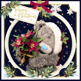 Bear With Poinsettia Luxury 3D Christmas Card