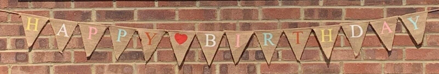 Happy Birthday Hessian Bunting 3m with 14 Pennants