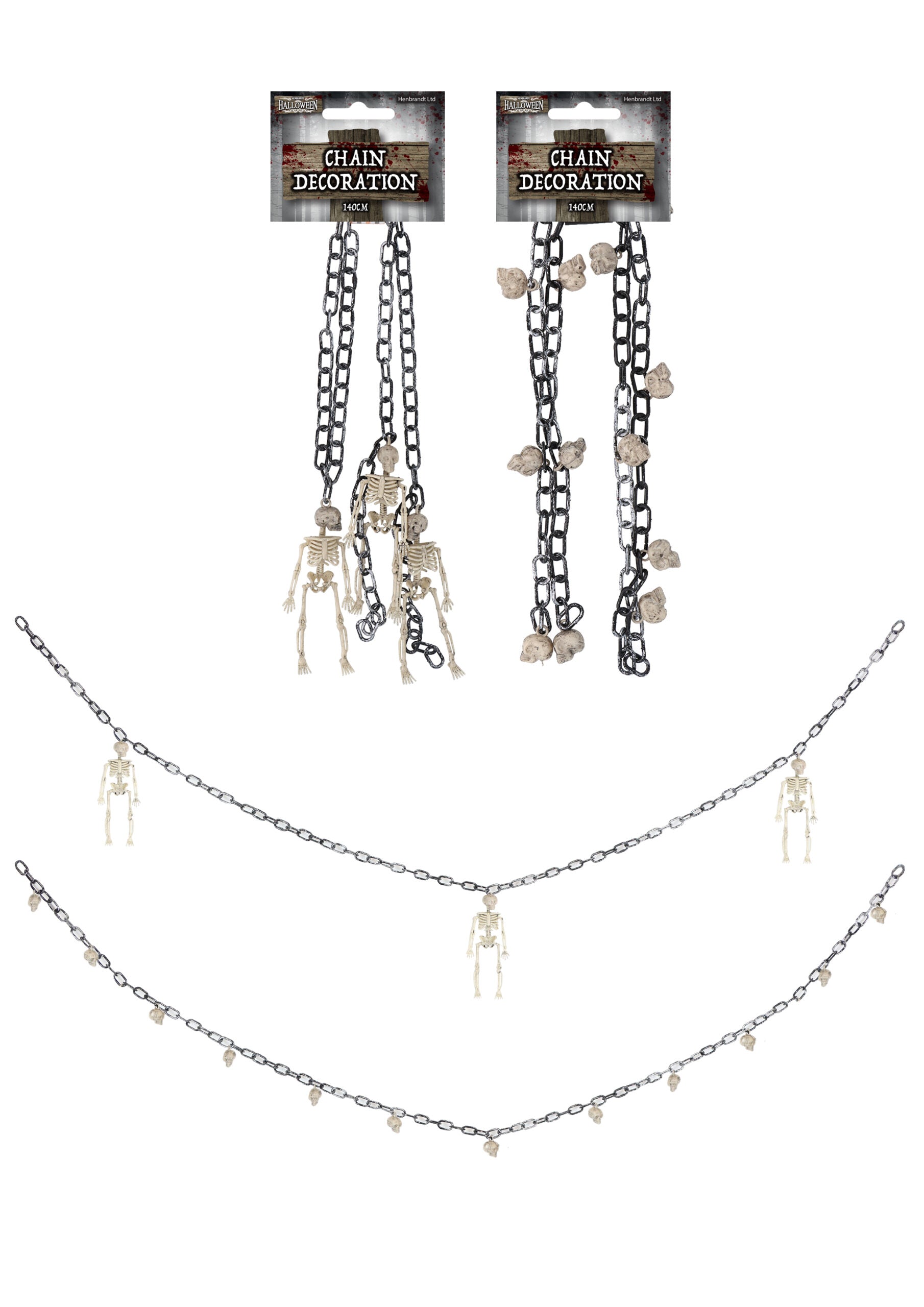 Single Halloween Chain Decoration with Hanging Skeletons or Skulls (140cm)