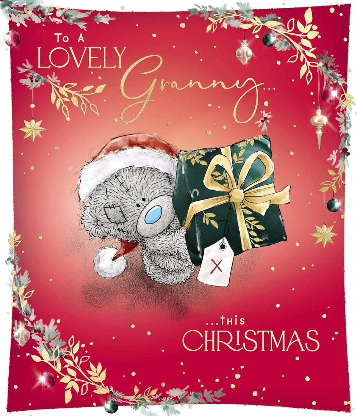Bear Holding Up Present Granny Christmas Card