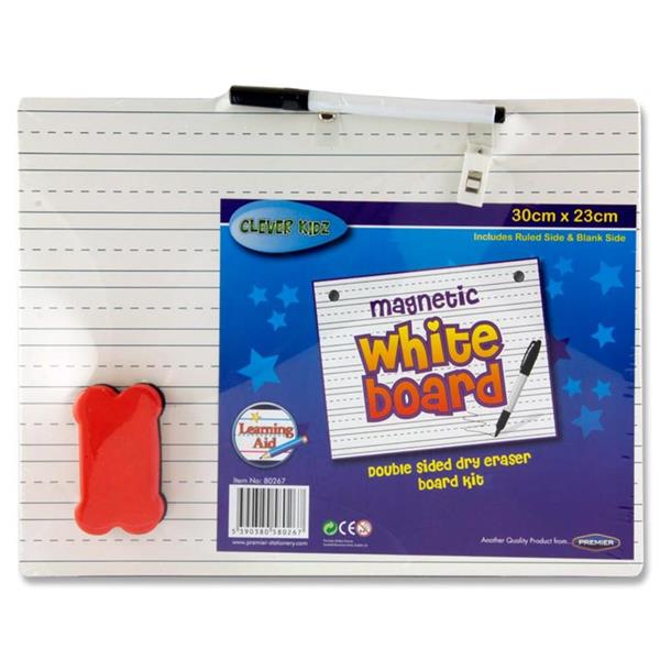 30 x 23cm Double Sided Whiteboard with Pen and Eraser by Clever Kidz {DC}