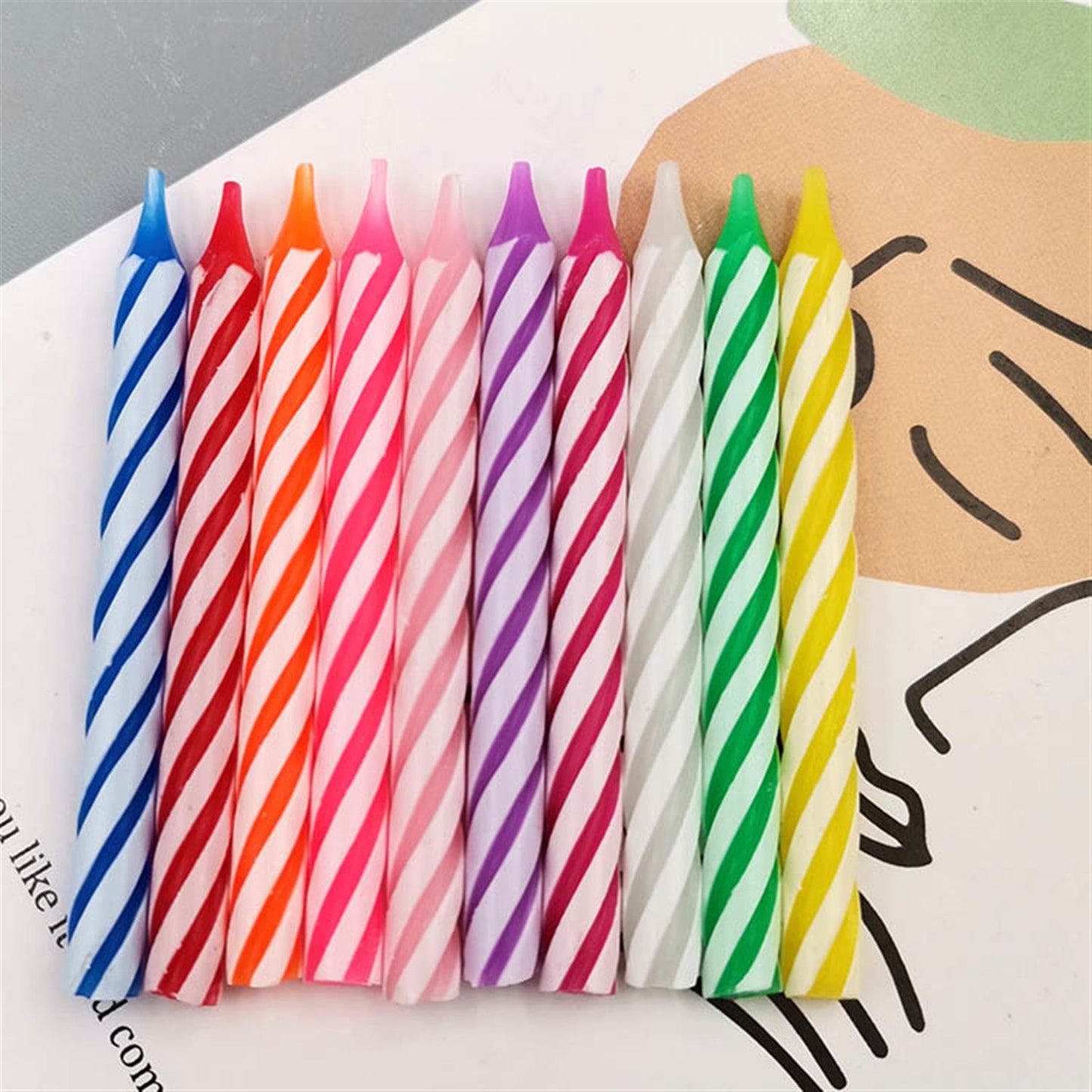 Pack of 10 Multicolor Spiral Candles With Thread Pillar