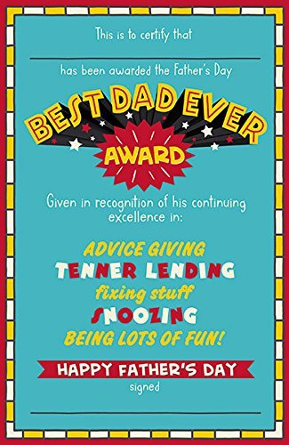 Best Dad Ever Truly Unique Award Certificate Father's Day Signed Greeting card 