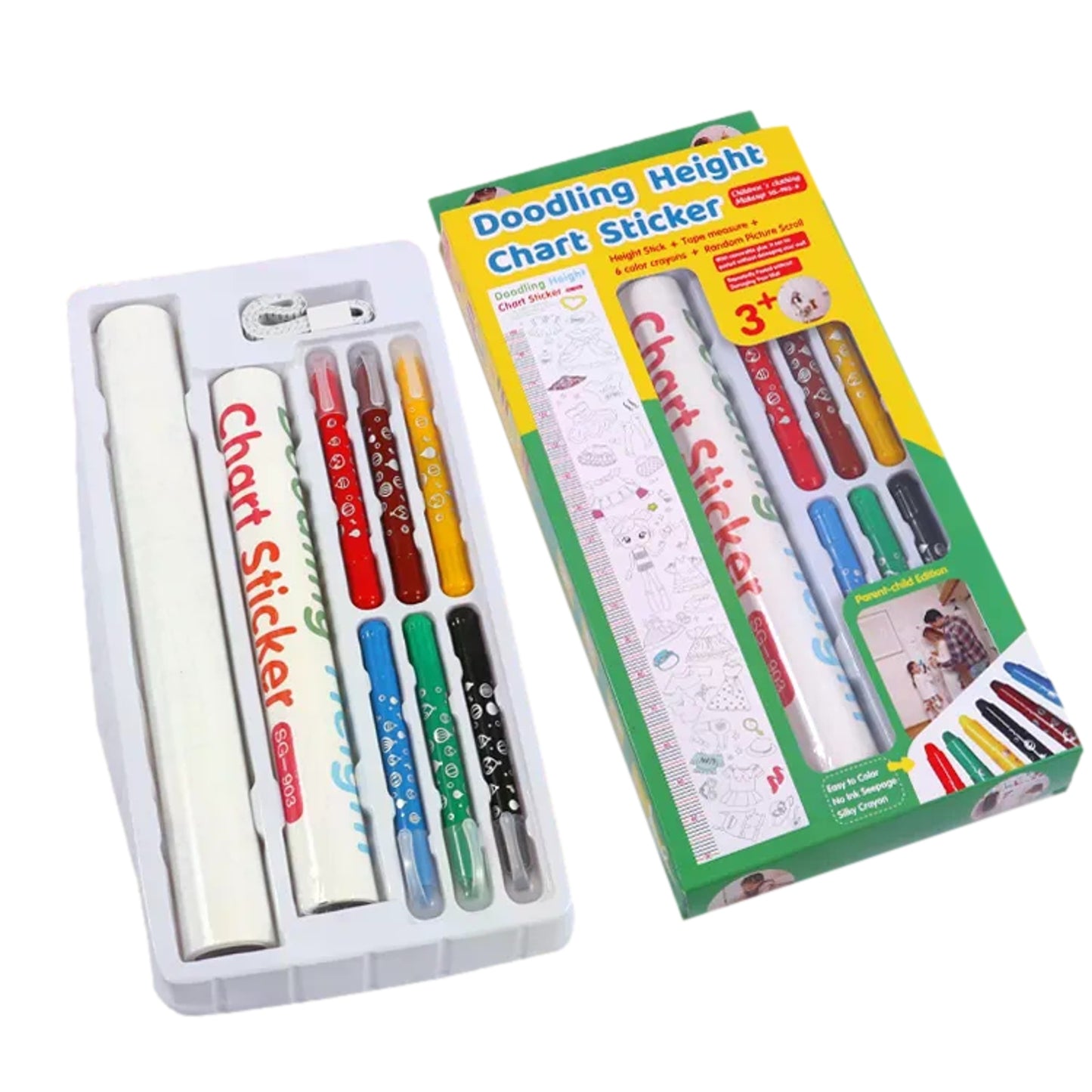 Doodling Height Chart Sticker And Picture Scroll with Removable Glue