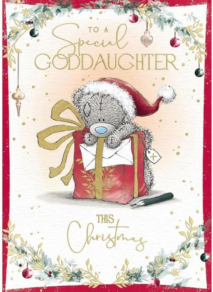 Bear With Big Present Special Goddaughter Christmas Card
