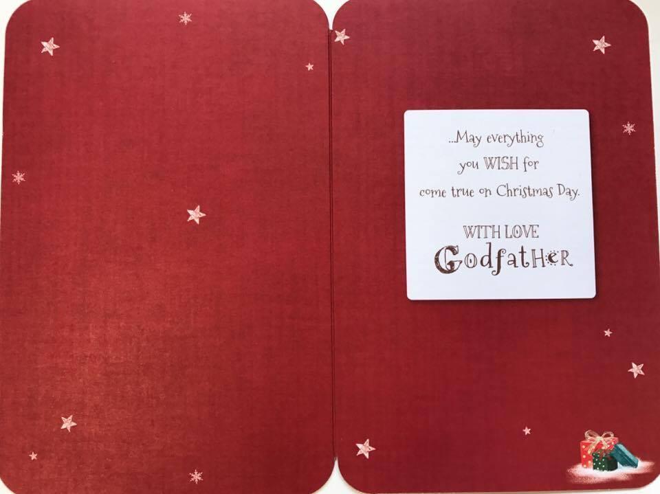 Godfather At Xmas - Cute Gold Foil Quality Christmas Greeting Card