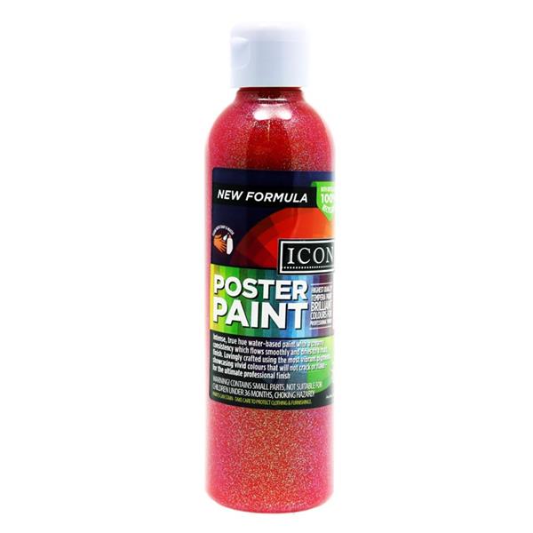 300ml Red Glitter Poster Paint by Icon Art {DC}
