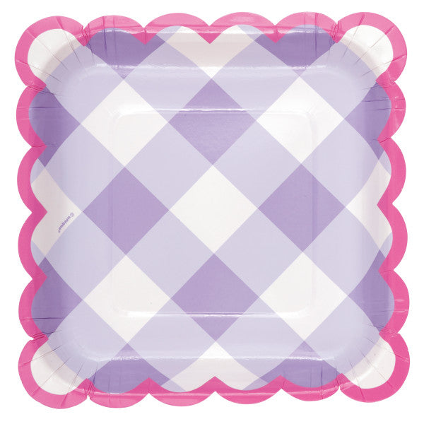 Pack of 8 Pastel Gingham Scalloped Edge Square 7" Dessert Plates {DC}