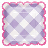 Pack of 8 Pastel Gingham Scalloped Edge Square 7" Dessert Plates {DC}