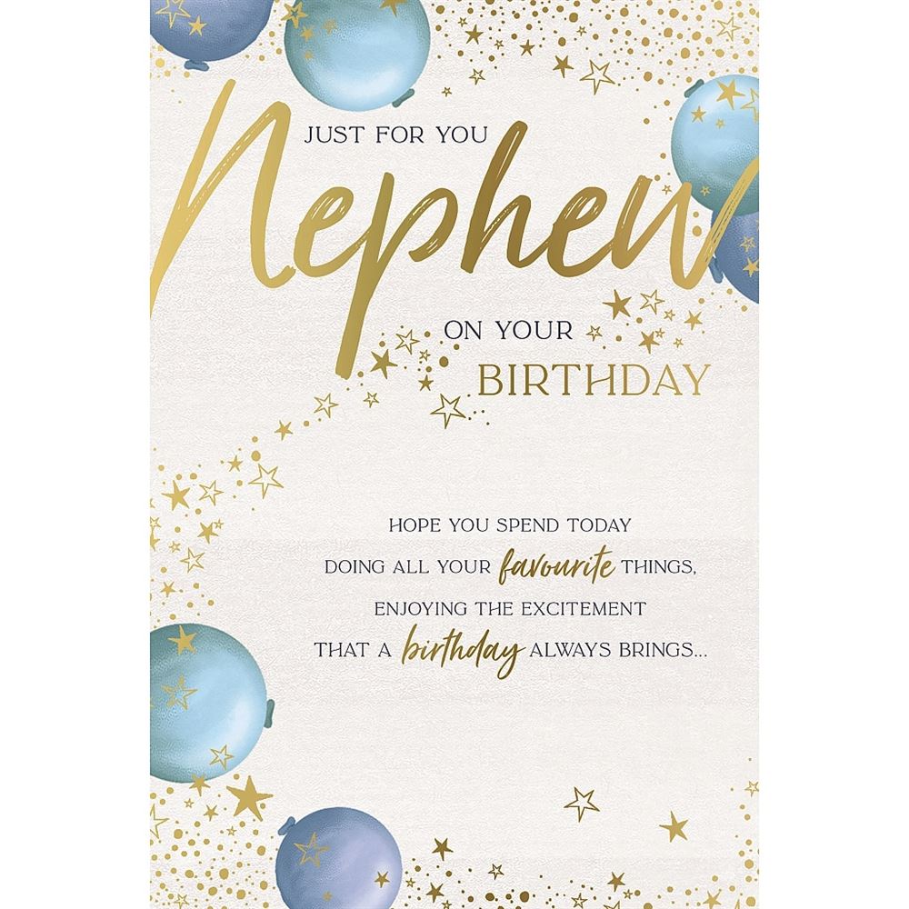 Elegant Blue Balloons and Gold Stars Design Nephew Birthday Card