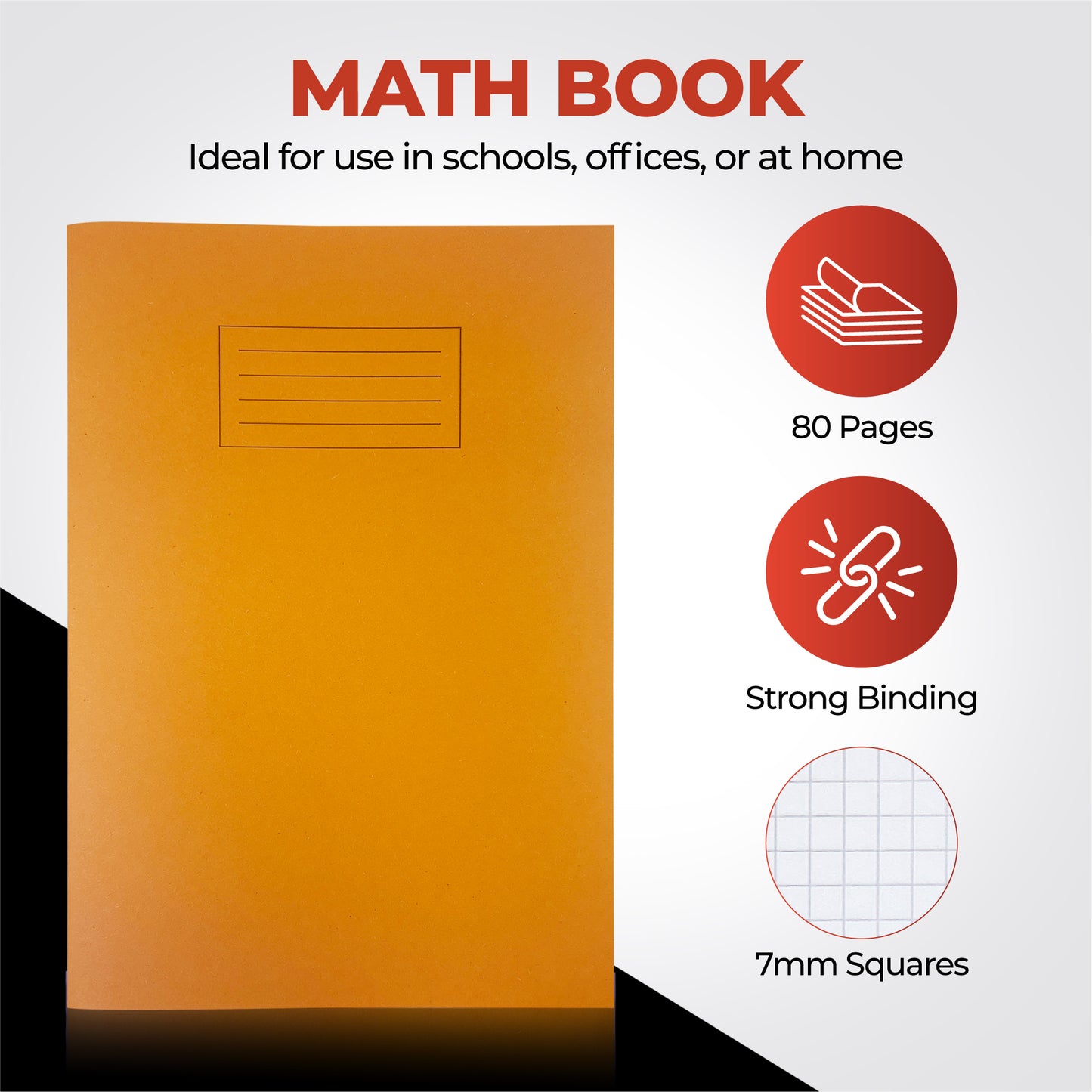 Janrax A4 Orange 80 Page 7mm Squared Paper Exercise Book WF Paper with 225gsm Manilla Cover