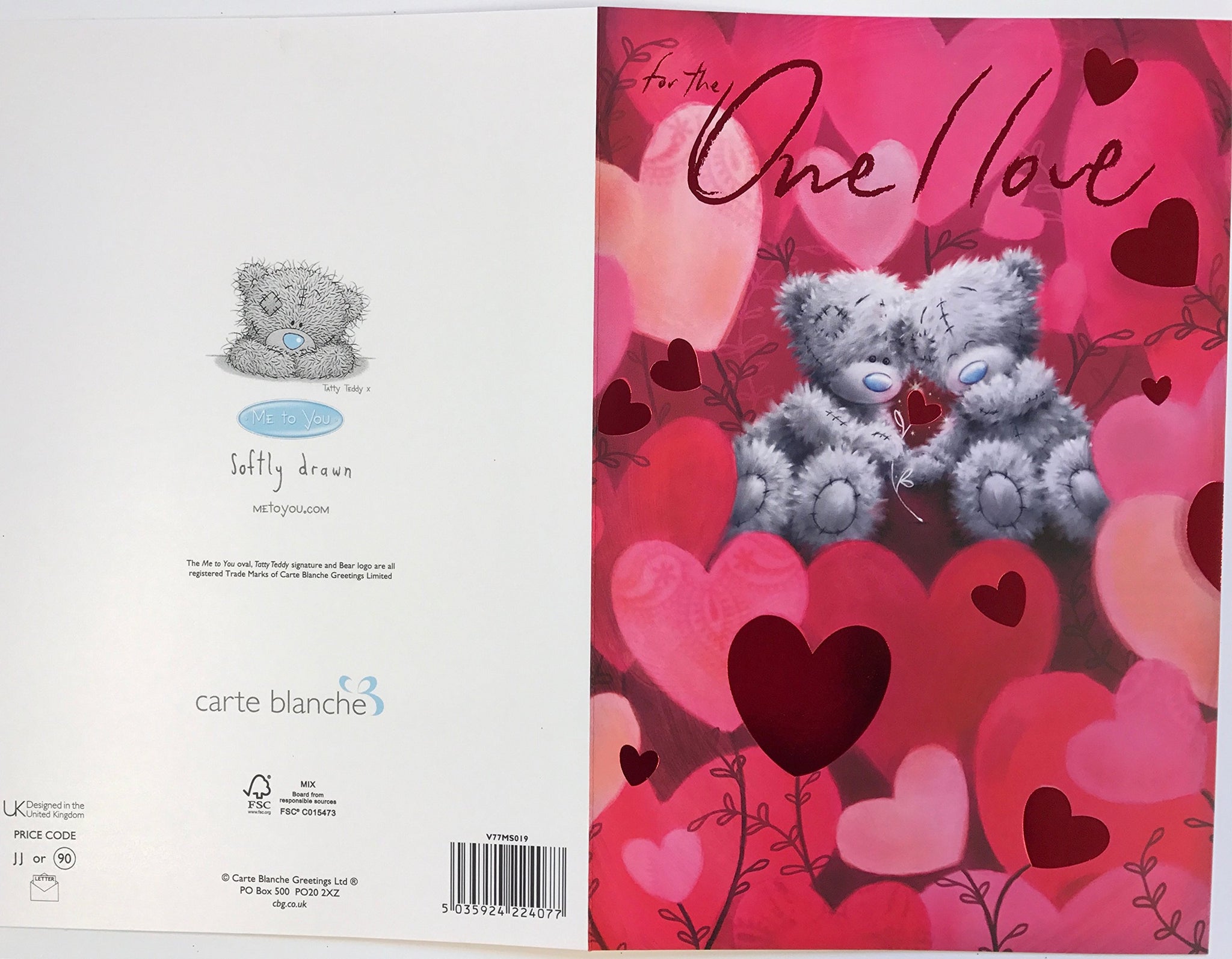 One I Love Hearts Me to You Bear Valentine's Day Card
