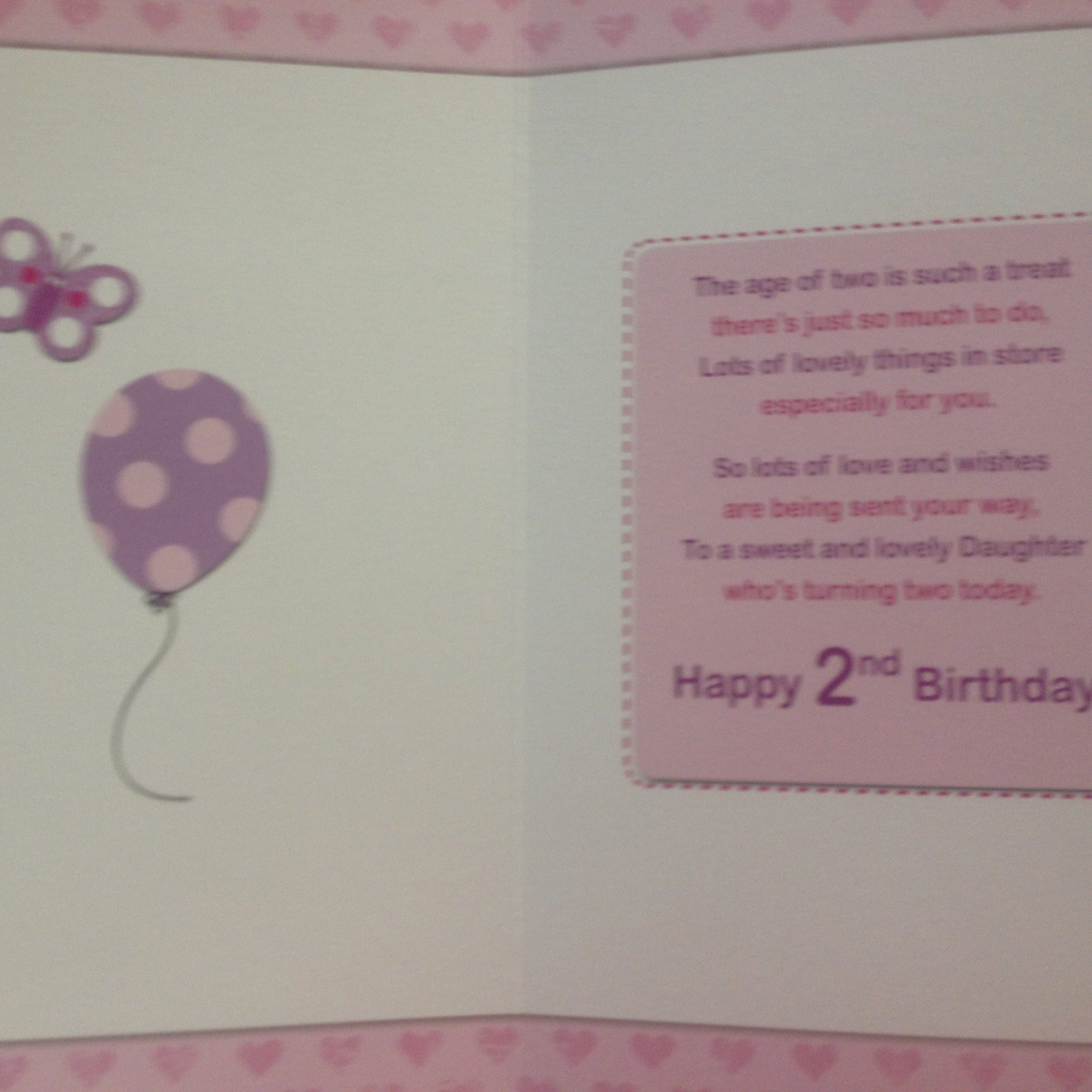 For A Special Daughter Two Today` Birthday Card 