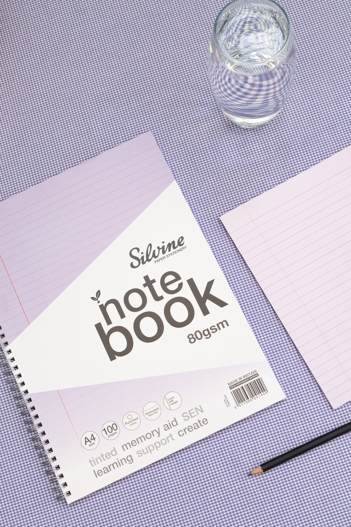A4+ 100 Pages Twin Wire SEN Lilac Paper Dyslexia Notebook - Lined with Margin