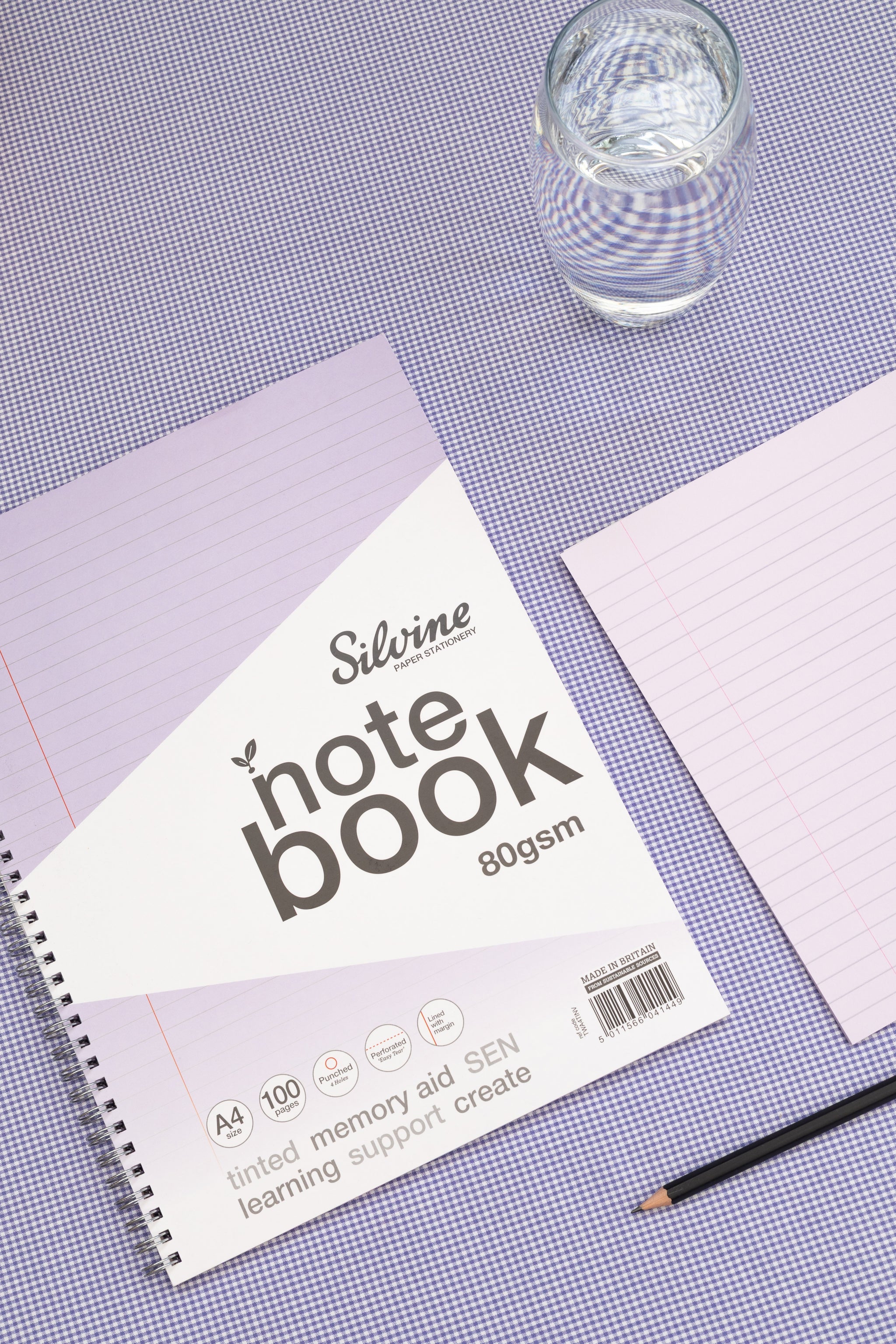 A4+ 100 Pages Twin Wire SEN Lilac Paper Dyslexia Notebook - Lined with Margin