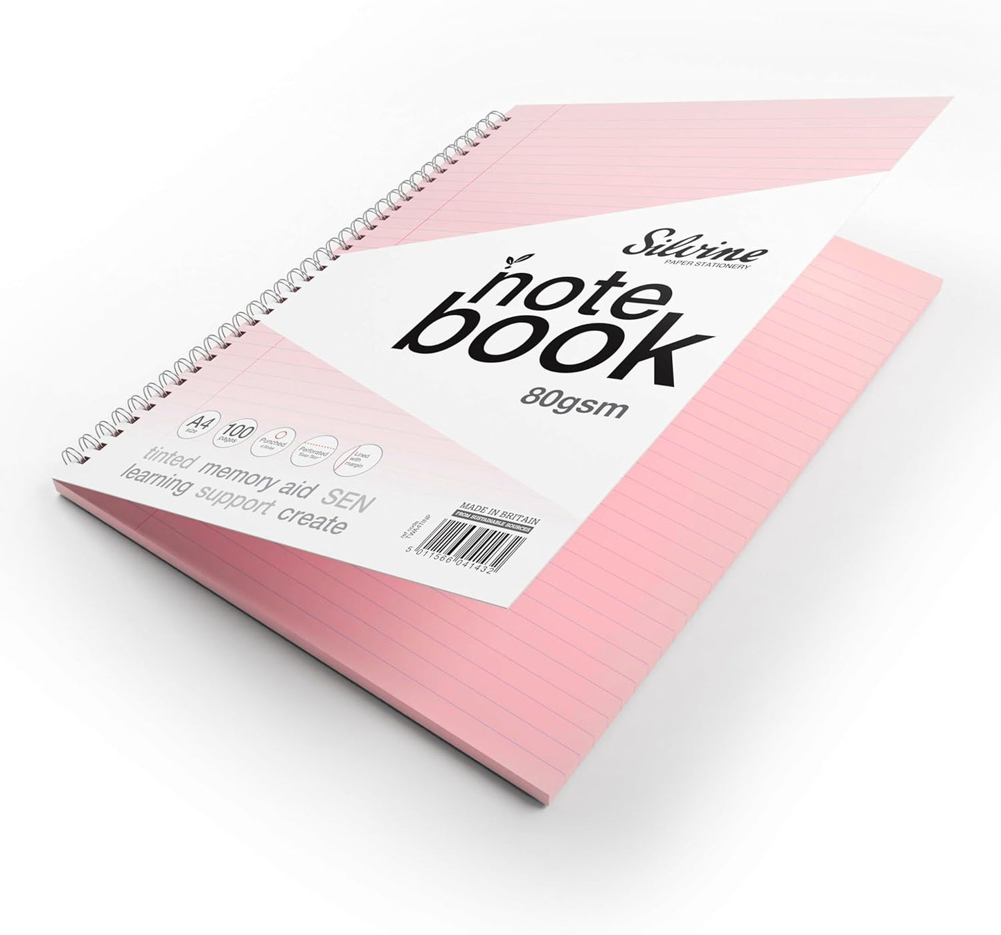 A4+ 100 Pages Twin Wire SEN Pink Paper Dyslexia Notebook - Lined with Margin