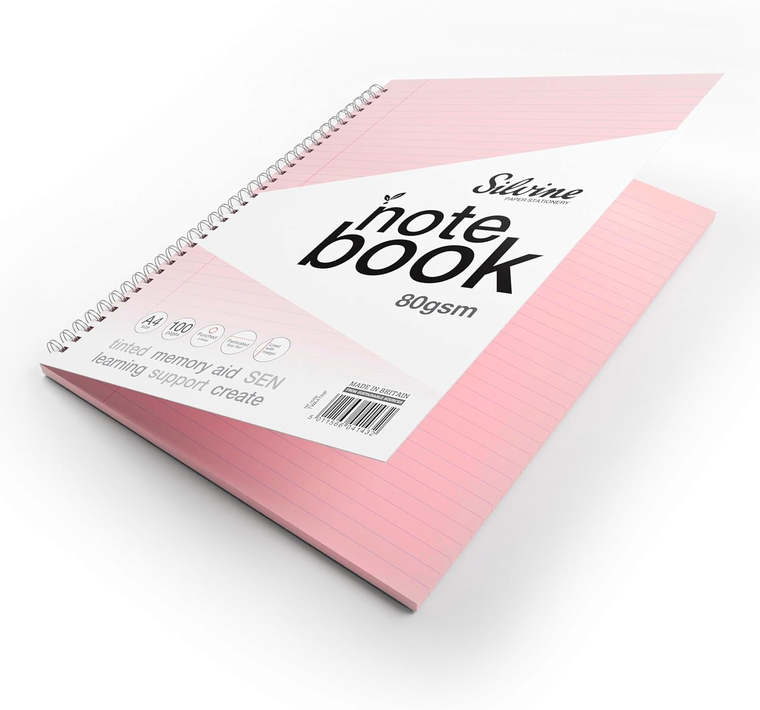 A4+ 100 Pages Twin Wire SEN Pink Paper Dyslexia Notebook - Lined with Margin