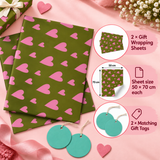 Pack of 2 Garden Of Hearts Design 50 x 70 cm Gift Wrap Sheets with 2 Tags - Valentine’s Mother's Day Birthdays Everyday Celebrations