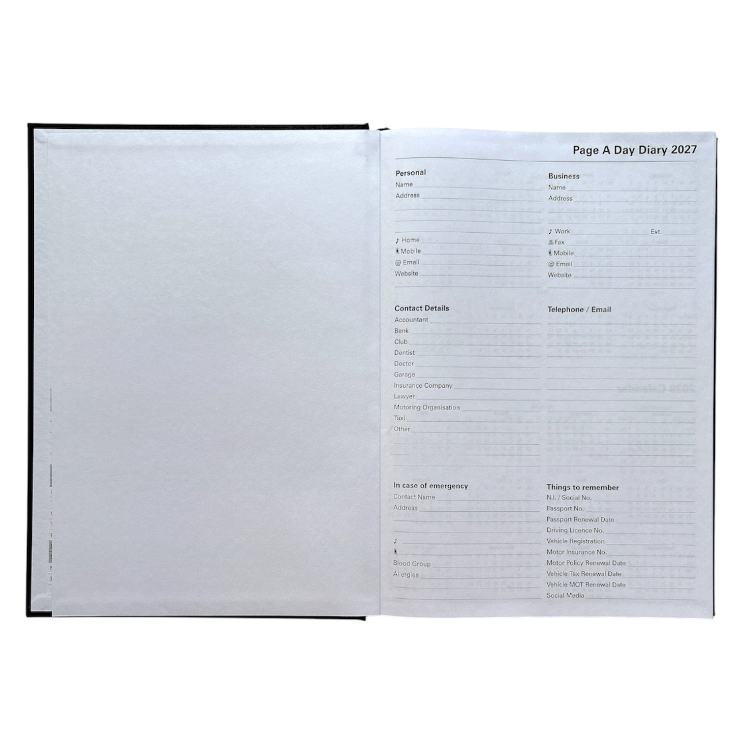 Janrax 2027 A4 Day Per Page Black Desk Diary