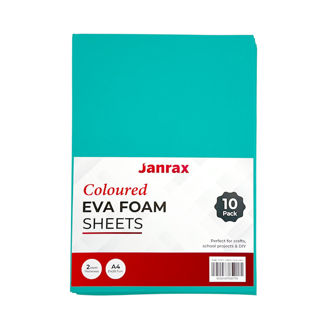 Pack of 10 A4 Aqua Green Coloured EVA Foam Sheets