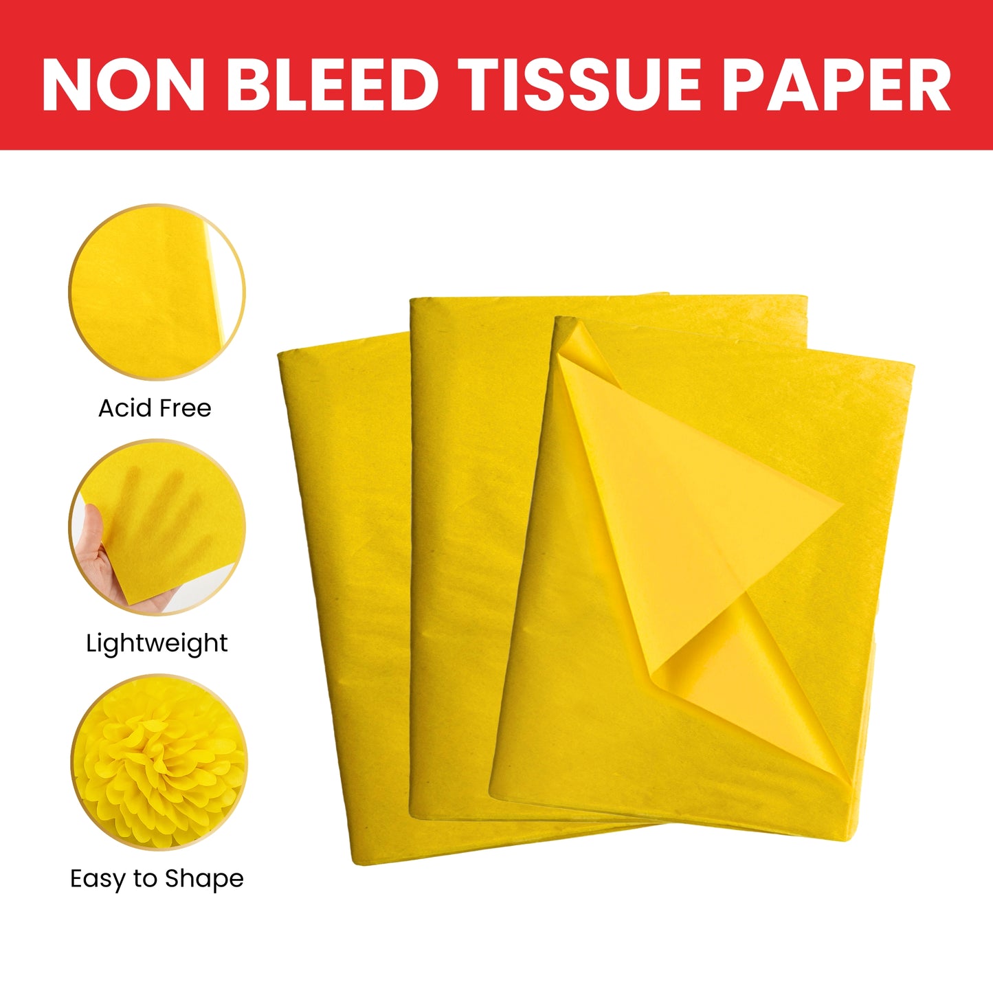 Pack of 30 Yellow Acid Free 50 x 70cm Tissue Paper Sheets