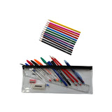 Stationery Filled Black Zip 13x5" Pencil Case with Colouring Pencils