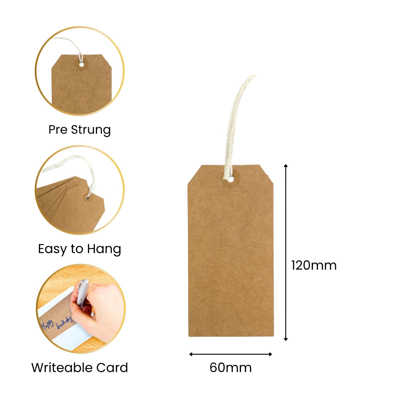 Pack of 20 White Strung Tags 60 x 120mm