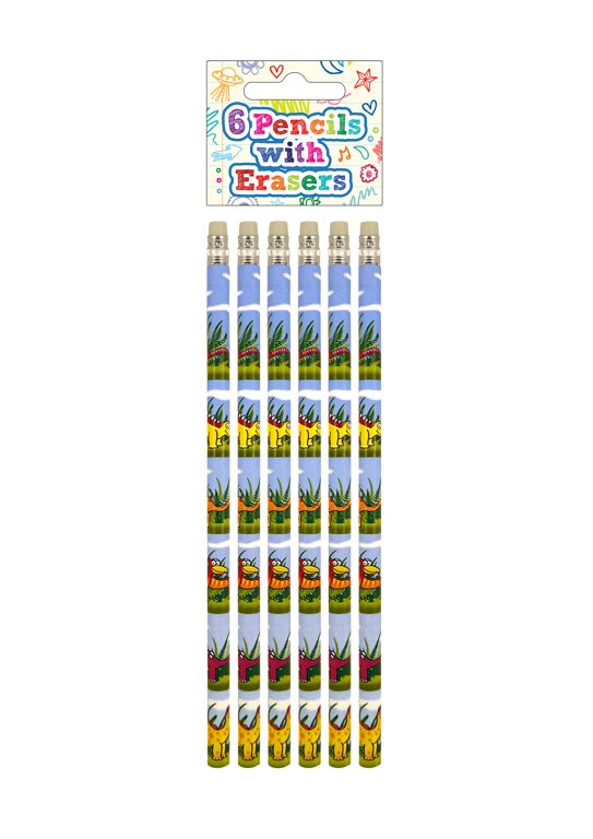 Pack of 6 Dinosaur Pencils with Erasers {DC}