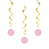 Pack of 3 26" Pink Hearts Baby Shower Hanging Swirl Decorations, 26"