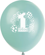 Pack of 8 First Birthday Blue Balloons 12" Latex Balloons